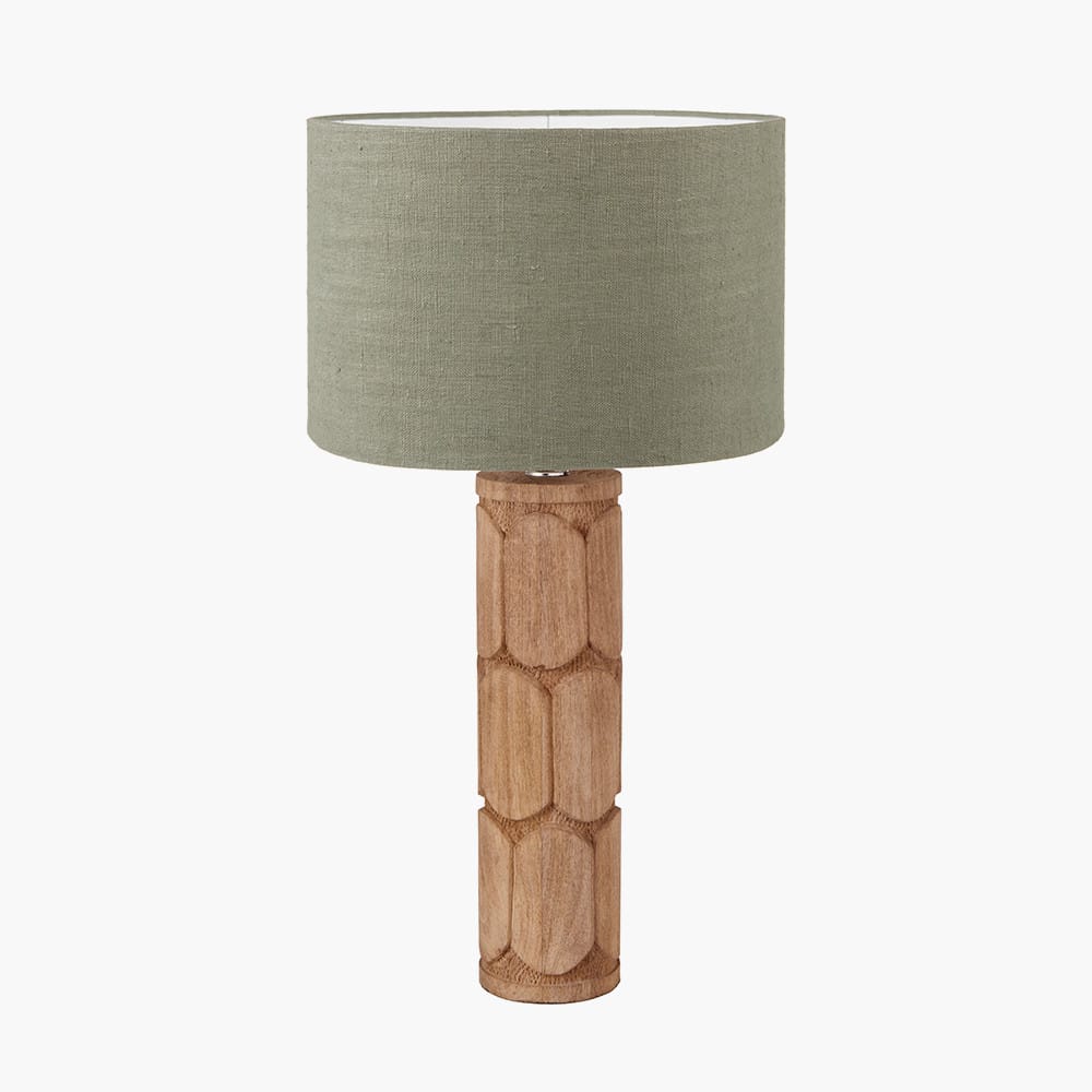 Pacific Lifestyle Lighting Aurelia Embossed Natural Wood Tall Table Lamp Base with Edward 35cm Pistachio Green Linen Cylinder Lampshade House of Isabella UK