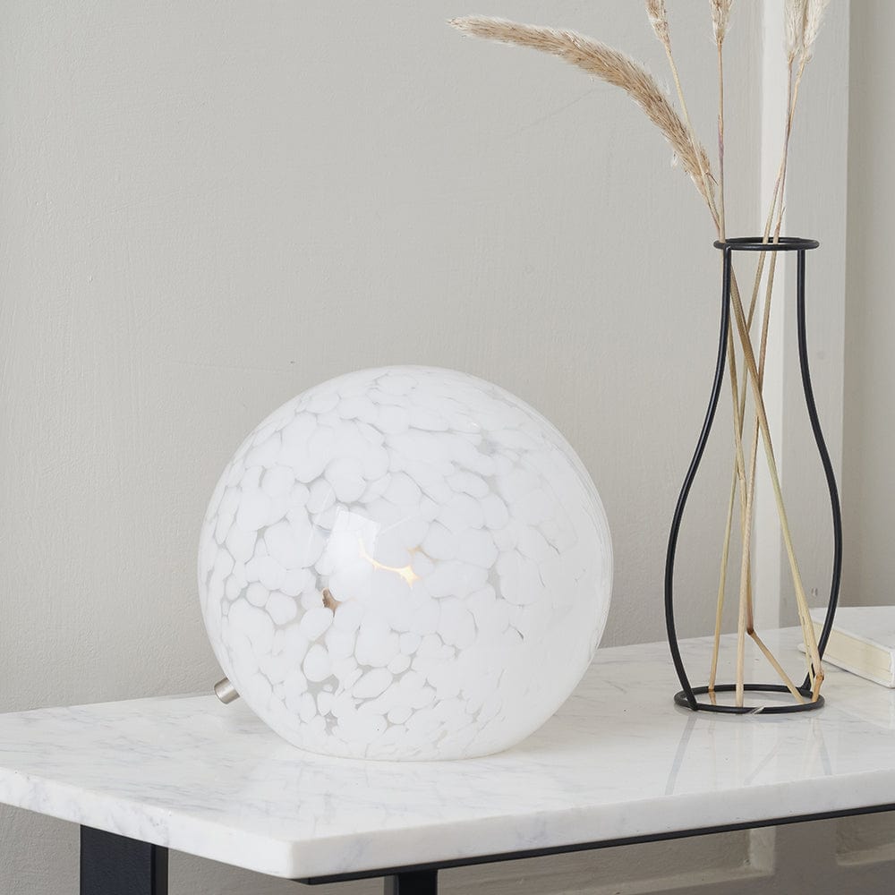 Aurora Speckled White Glass Spherical Table Lamp.