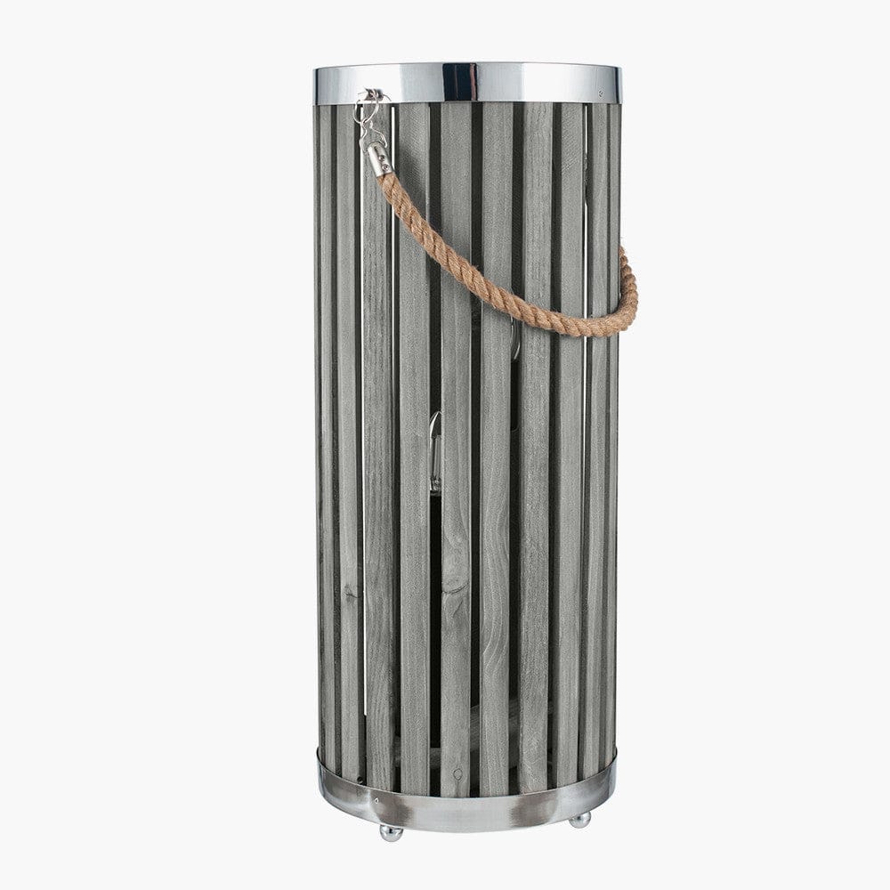 Austell Grey Wash Wood Large Lantern Floor Lamp.