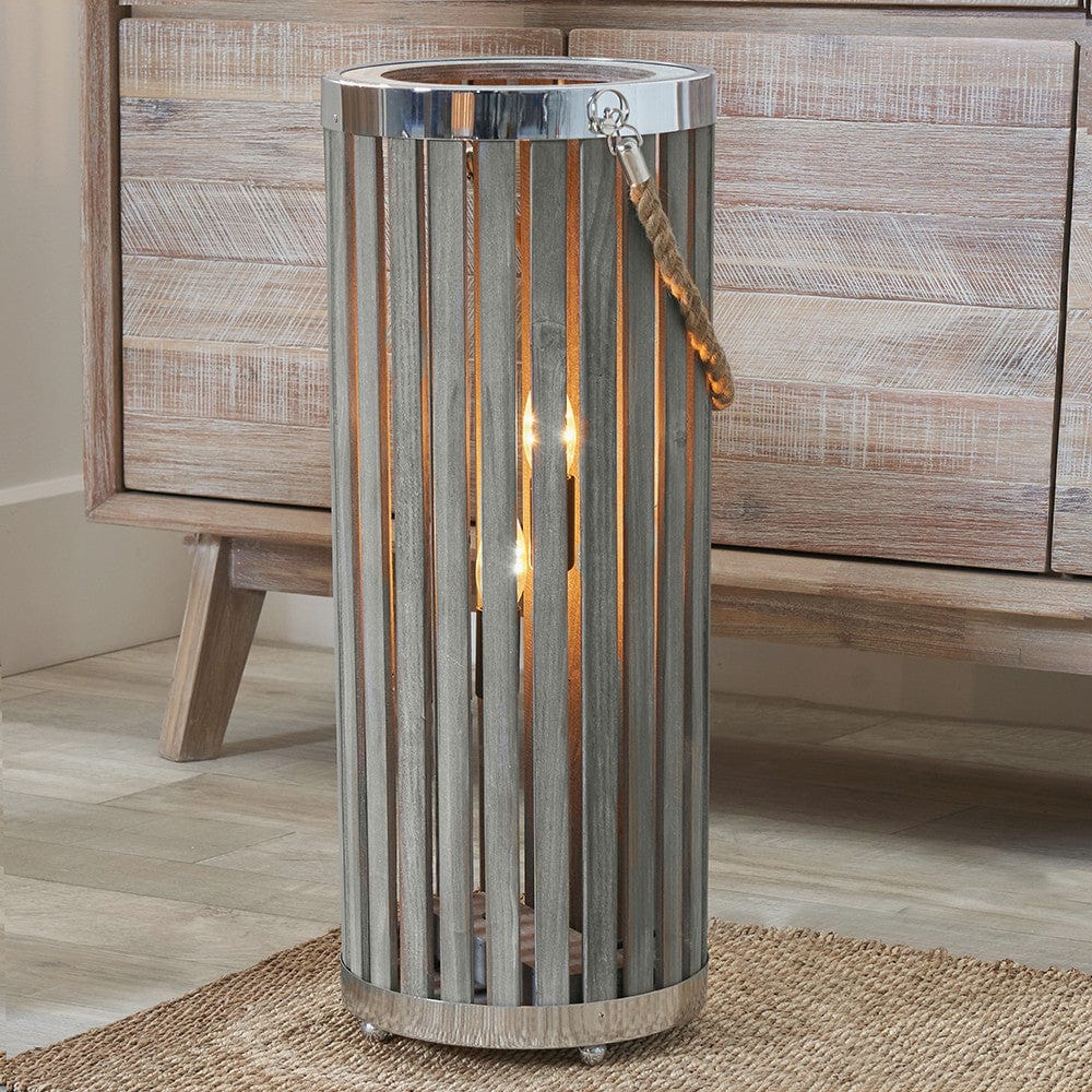 Austell Grey Wash Wood Large Lantern Floor Lamp.