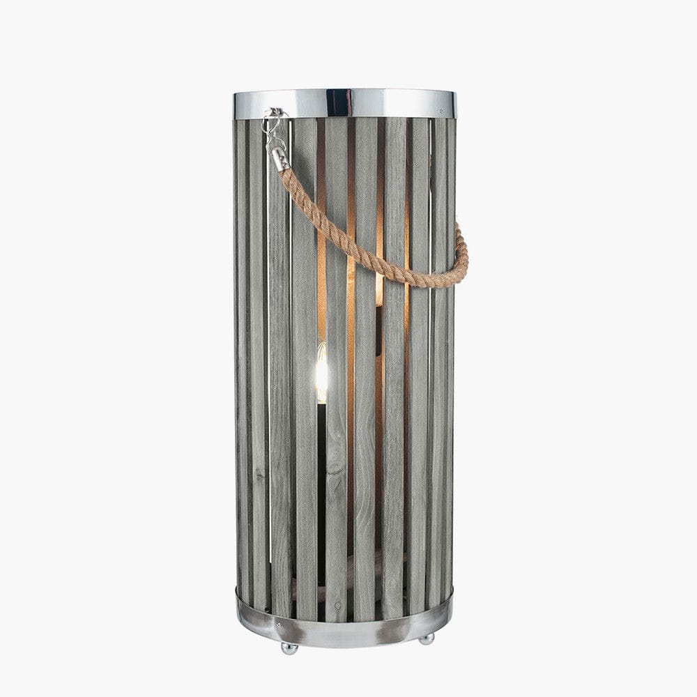 Austell Grey Wash Wood Large Lantern Floor Lamp.