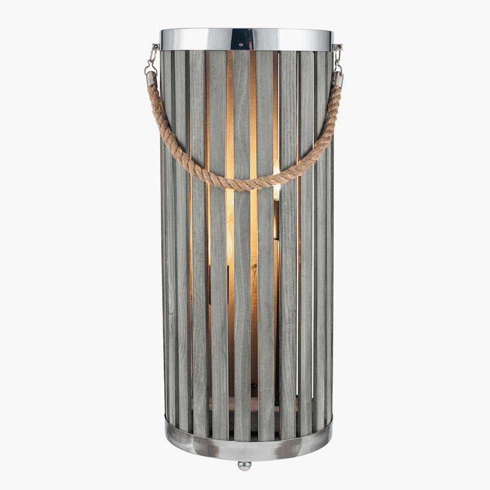 Austell Grey Wash Wood Large Lantern Floor Lamp.