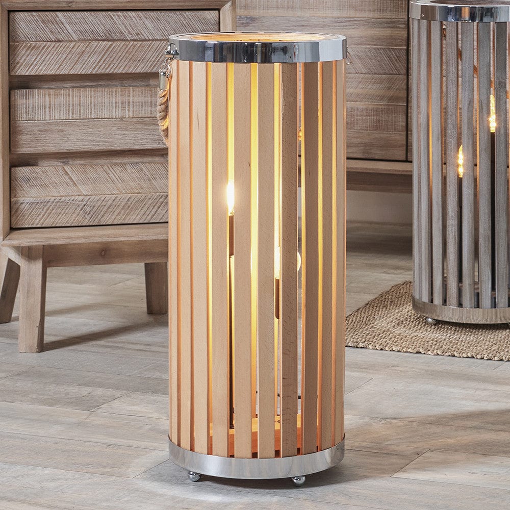 Austell Natural Wood Large Lantern Floor Lamp.