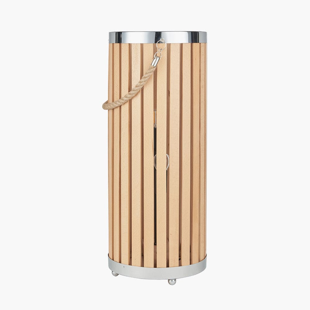 Austell Natural Wood Large Lantern Floor Lamp.