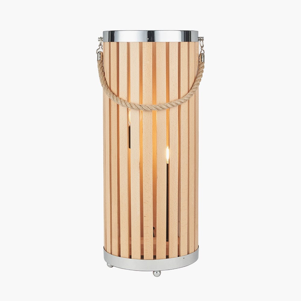 Austell Natural Wood Large Lantern Floor Lamp.