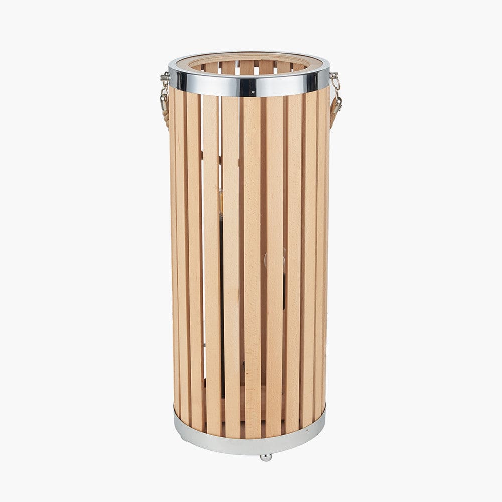 Austell Natural Wood Large Lantern Floor Lamp.