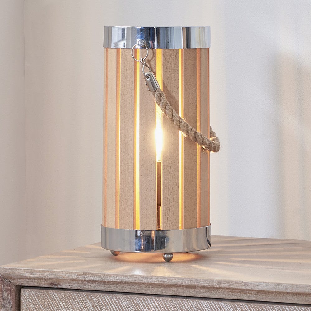 Austell Natural Wood Small Lantern Table Lamp.