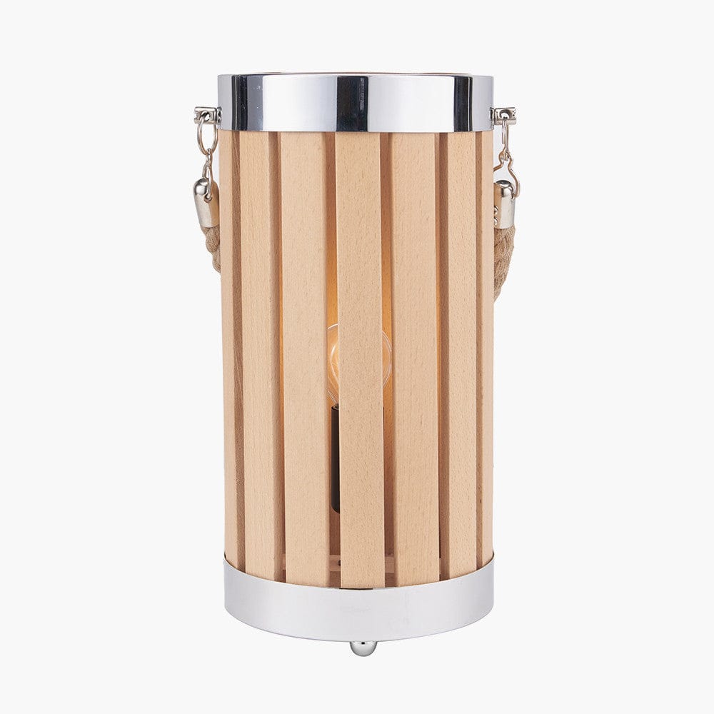 Austell Natural Wood Small Lantern Table Lamp.