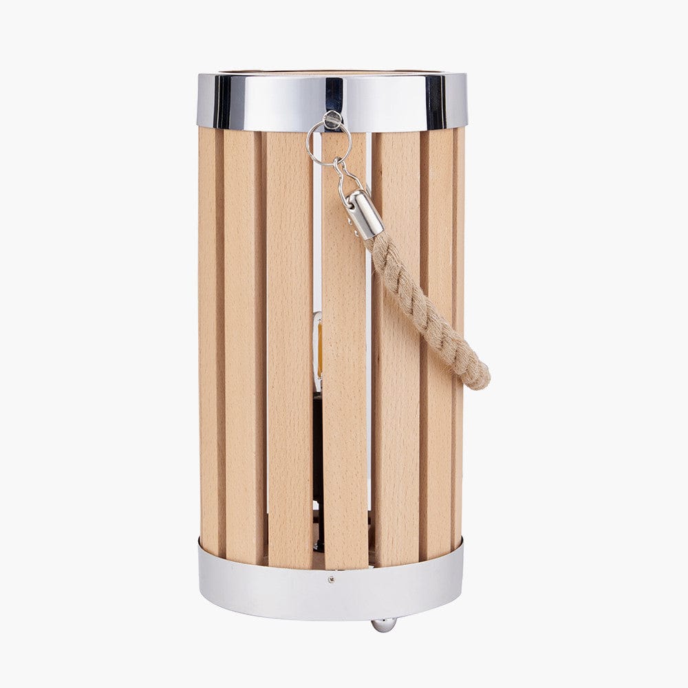 Austell Natural Wood Small Lantern Table Lamp.