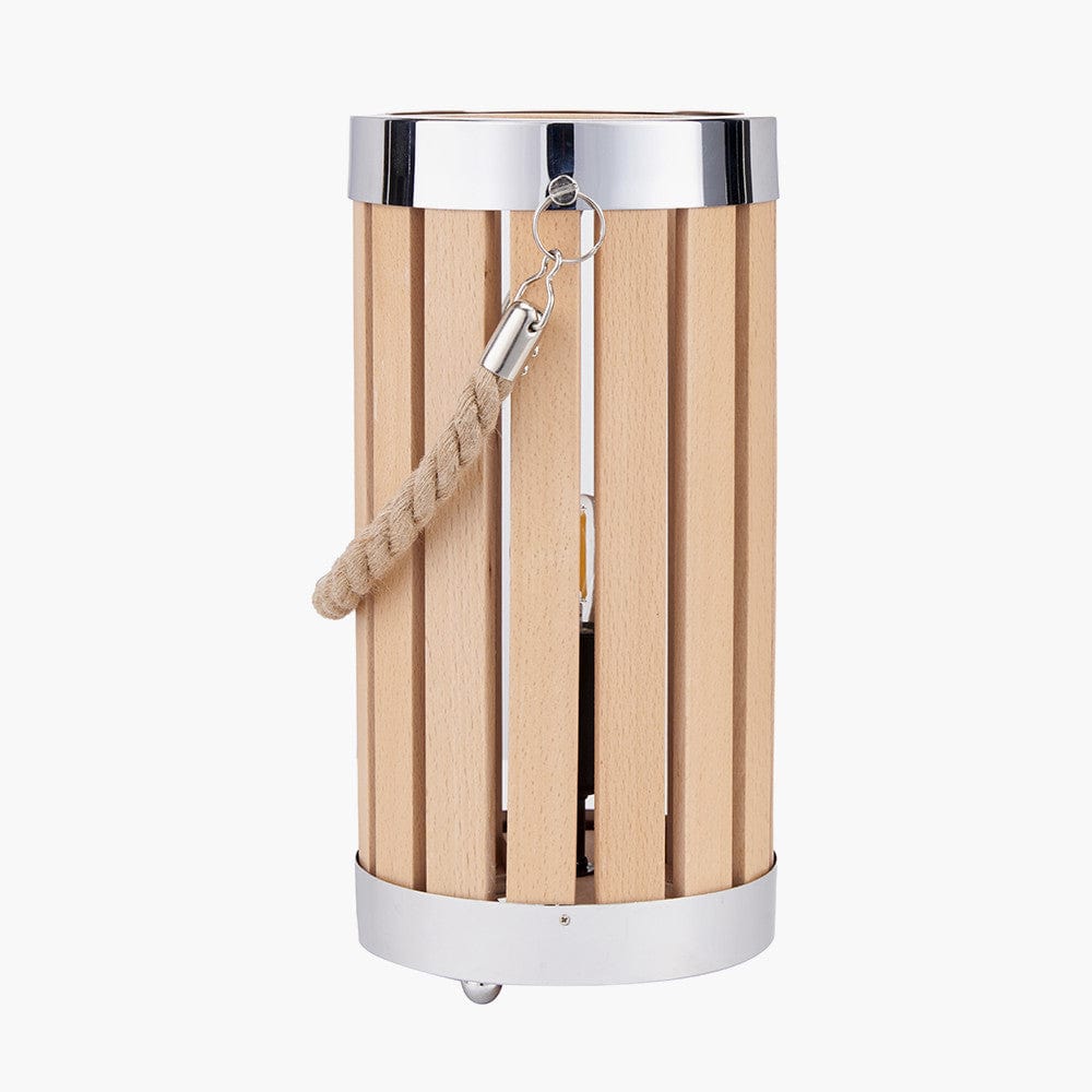 Austell Natural Wood Small Lantern Table Lamp.