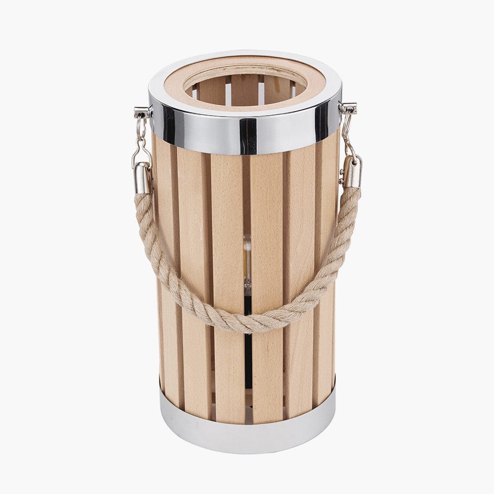 Austell Natural Wood Small Lantern Table Lamp.