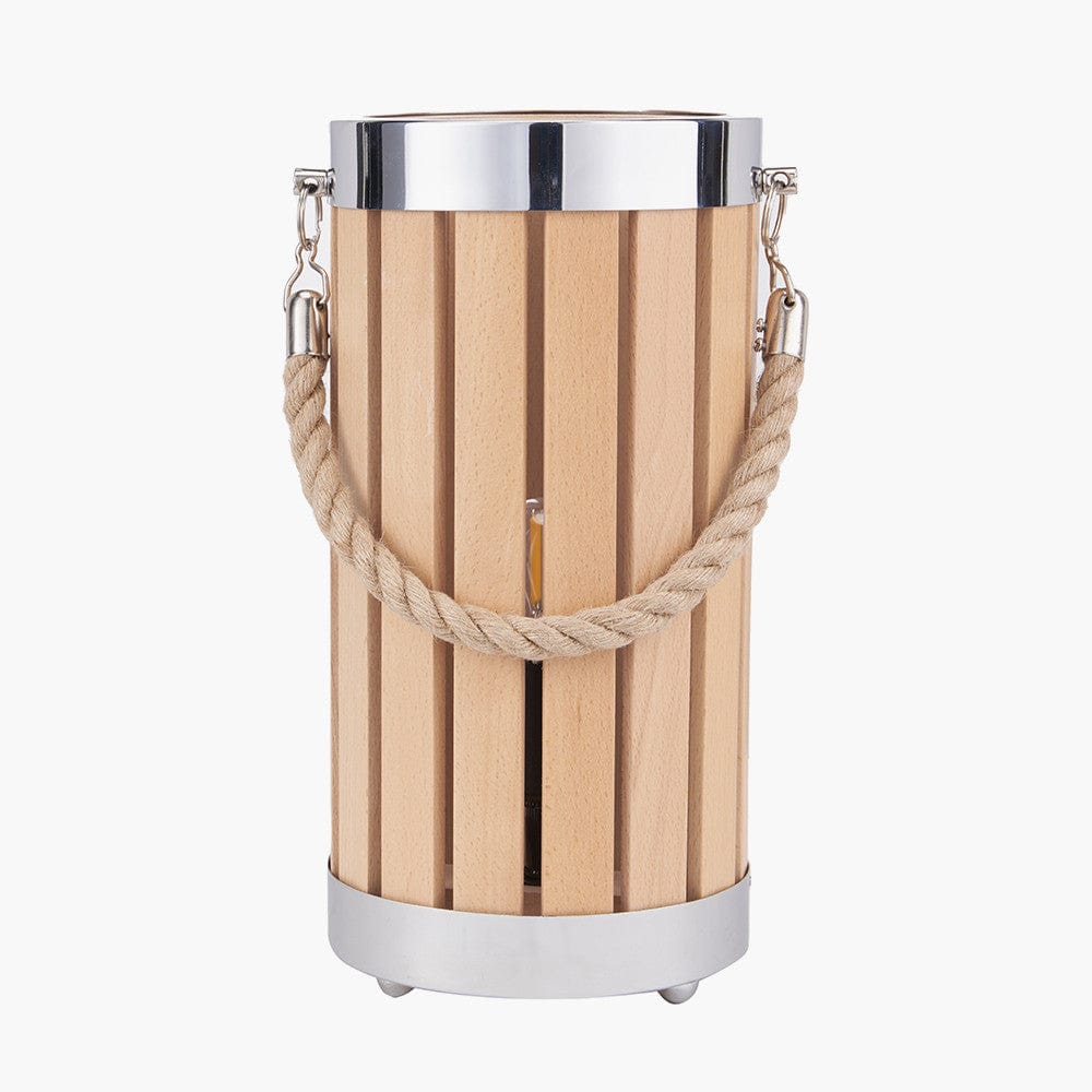 Austell Natural Wood Small Lantern Table Lamp.