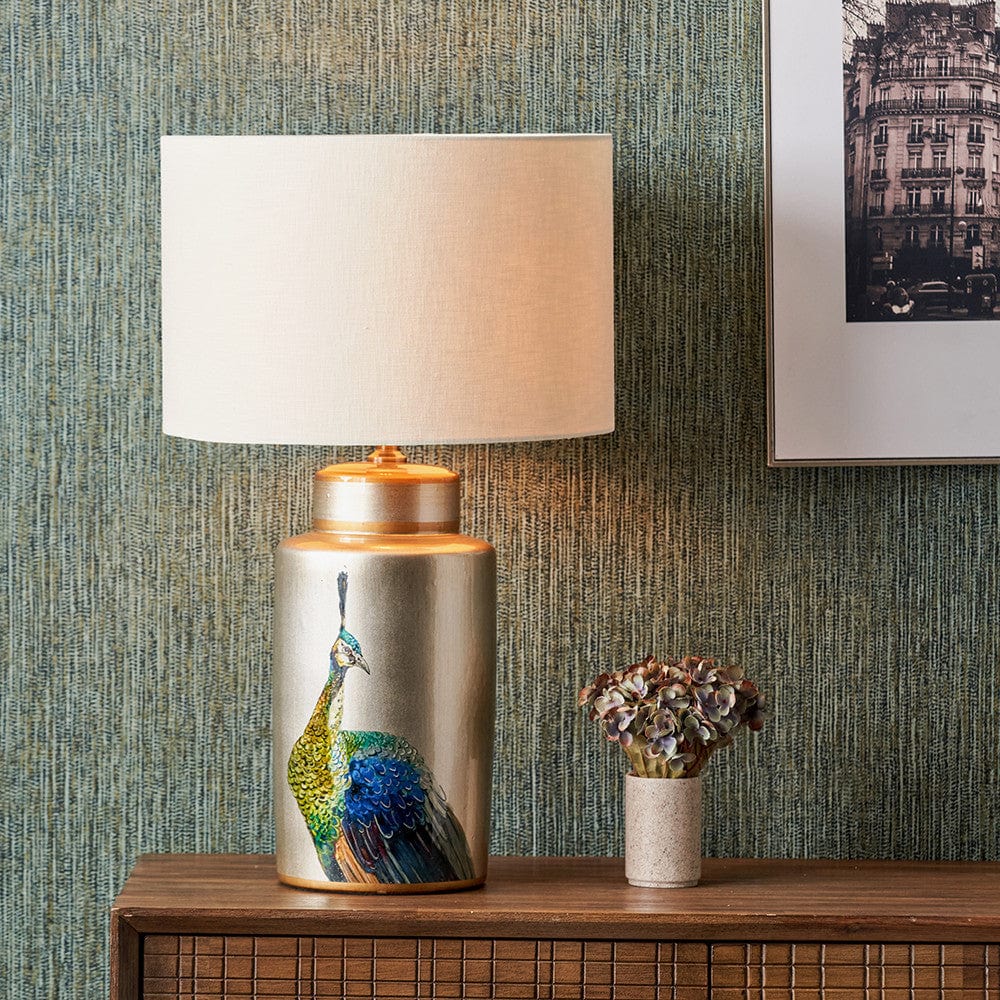 Avas Peacock Tall Silver Ceramic Table Lamp - Base Only.
