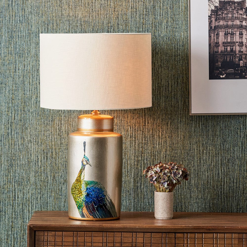 Pacific Lifestyle Lighting Avas Peacock Tall Silver Ceramic Table Lamp - Base Only House of Isabella UK