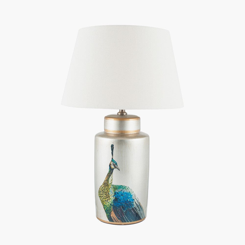 Avas Peacock Tall Silver Ceramic Table Lamp - Base Only.
