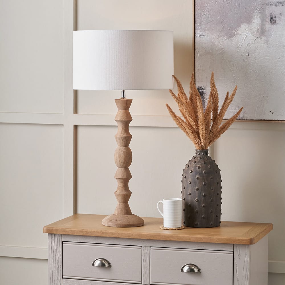 Pacific Lifestyle Lighting Ayra Natural Modernist Large Turned Wood Table Lamp Base House of Isabella UK