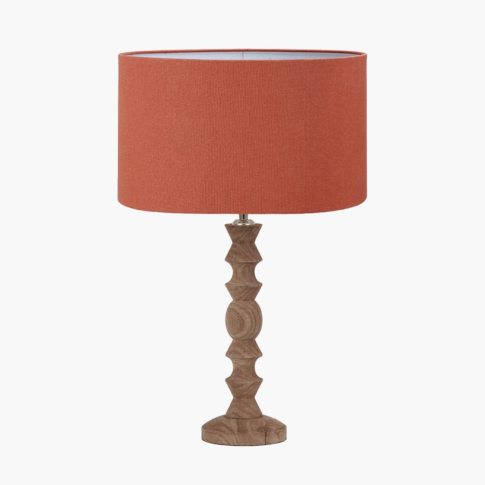 Pacific Lifestyle Lighting Ayra Natural Modernist Turned Wood Table Lamp Base with Henry 35cm Tobacco Handloom Cylinder Lampshade House of Isabella UK