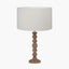 Pacific Lifestyle Lighting Ayra Natural Modernist Turned Wood Table Lamp Base with Henry 35cm White Handloom Cylinder Lampshade House of Isabella UK