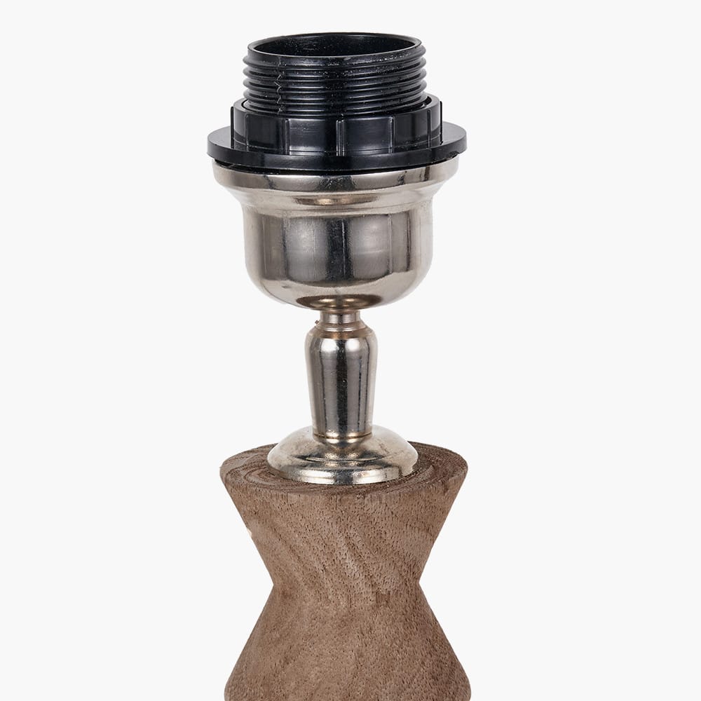 Pacific Lifestyle Lighting Ayra Natural Modernist Turned Wood Table Lamp Base with Henry 35cm White Handloom Cylinder Lampshade House of Isabella UK