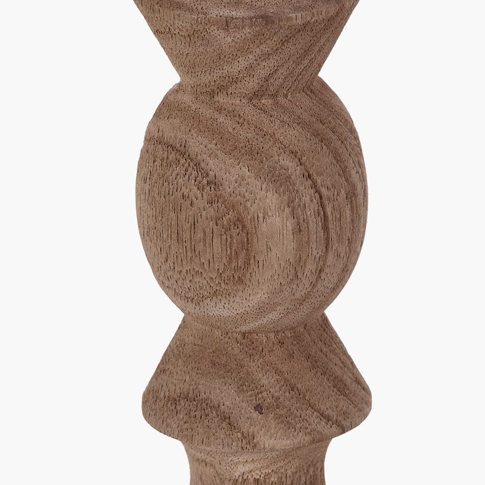 Pacific Lifestyle Lighting Ayra Natural Modernist Turned Wood Table Lamp Base with Thiago 35cm Cinnamon Stripe Mushroom Pleat Tapered Lampshade House of Isabella UK