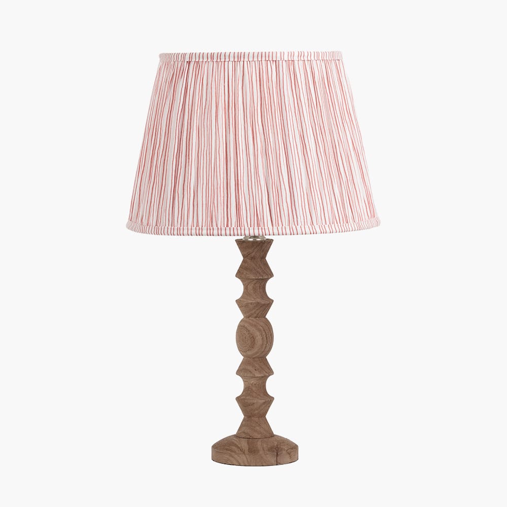 Pacific Lifestyle Lighting Ayra Natural Modernist Turned Wood Table Lamp Base with Thiago 35cm Cinnamon Stripe Mushroom Pleat Tapered Lampshade House of Isabella UK