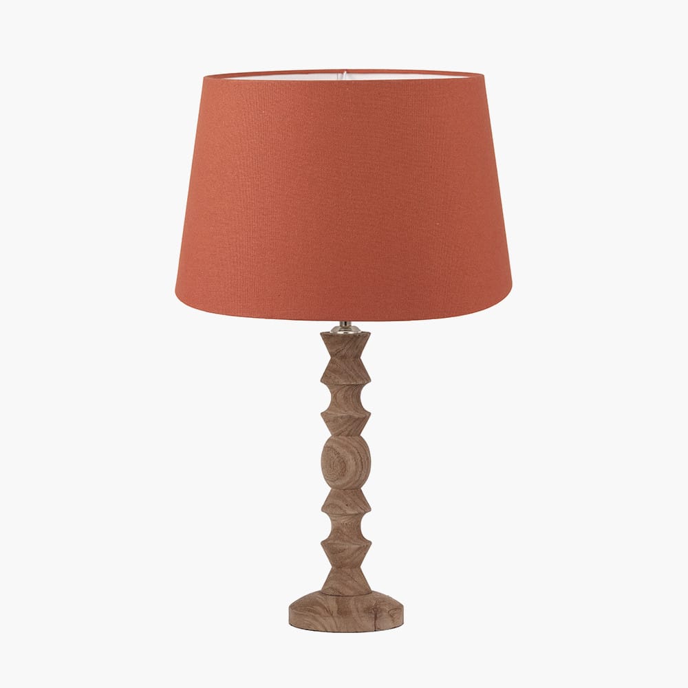 Pacific Lifestyle Lighting Ayra Natural Modernist Turned Wood Table Lamp Base with Winston 35cm Tobacco Handloom Tapered Lampshade House of Isabella UK