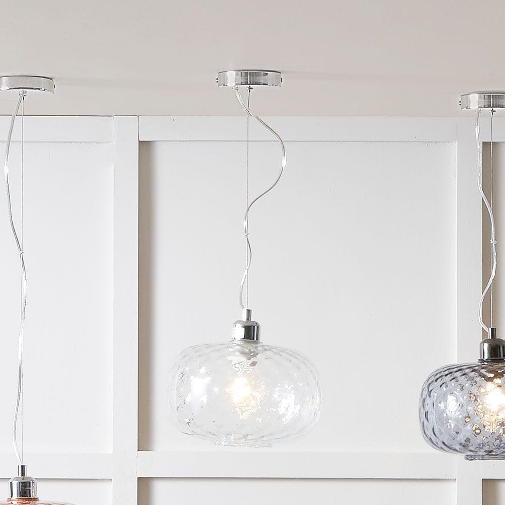 Azores Clear Textured Glass Oval Pendant.