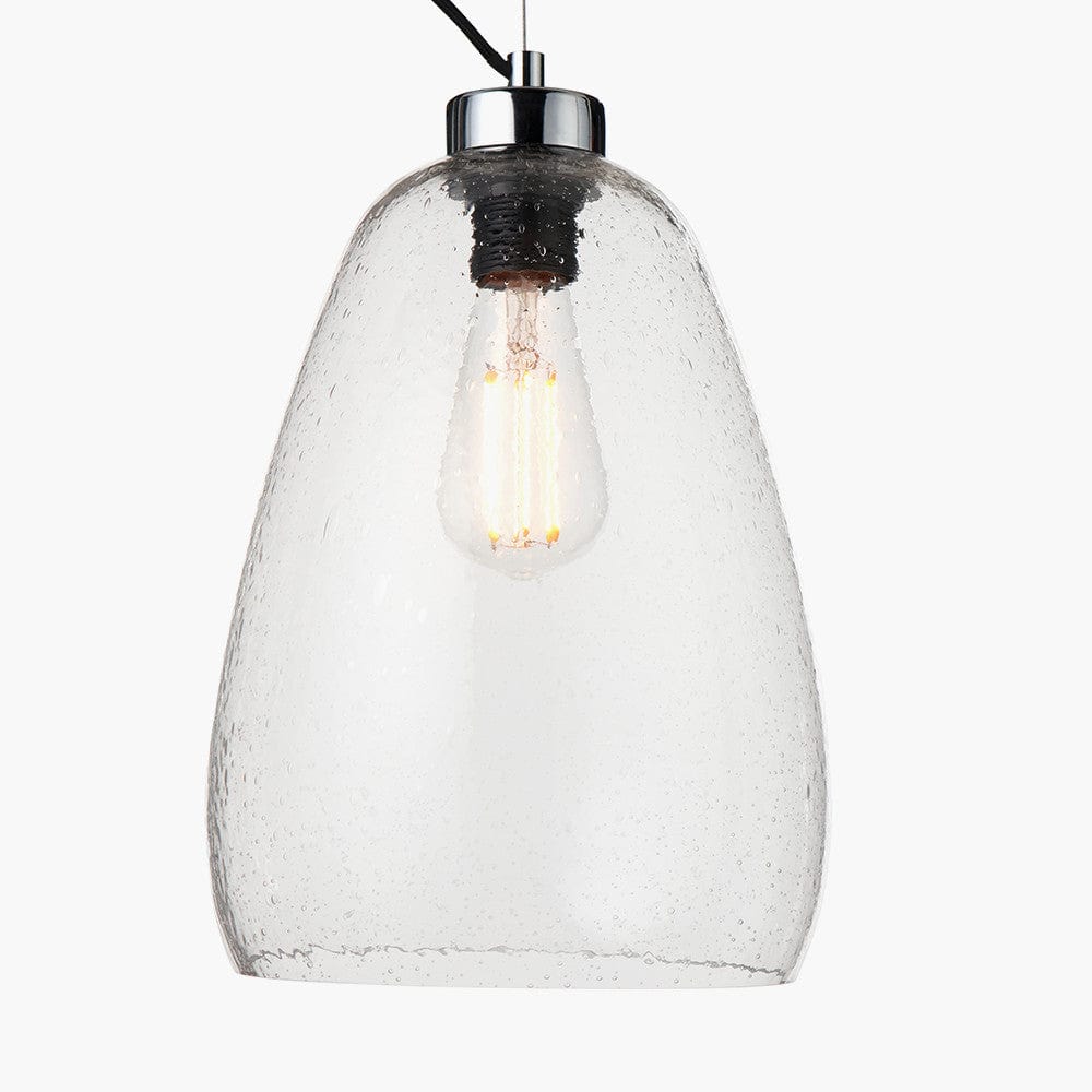 Beja Organic Shape Tall Clear Bubble Glass Pendant.