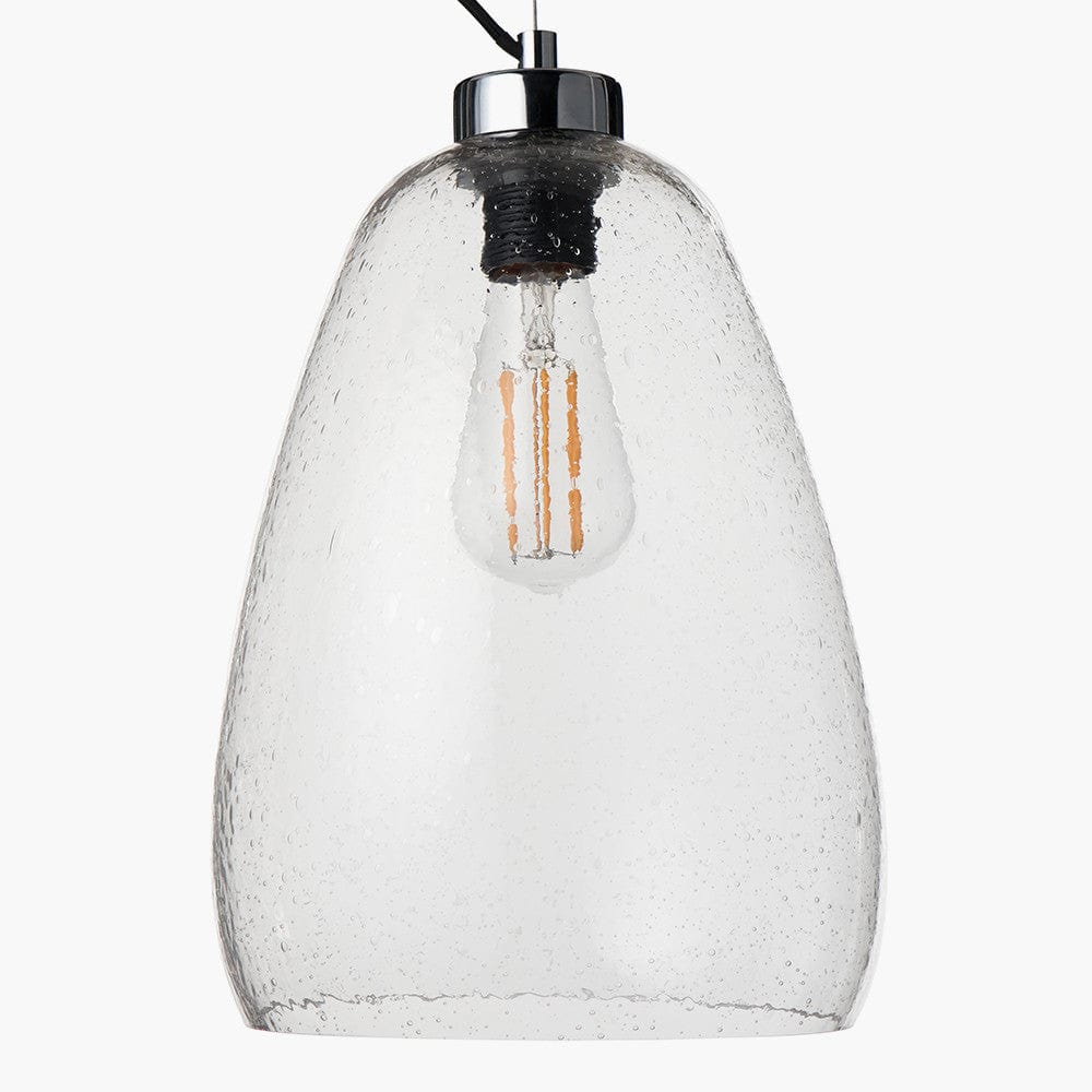 Beja Organic Shape Tall Clear Bubble Glass Pendant.