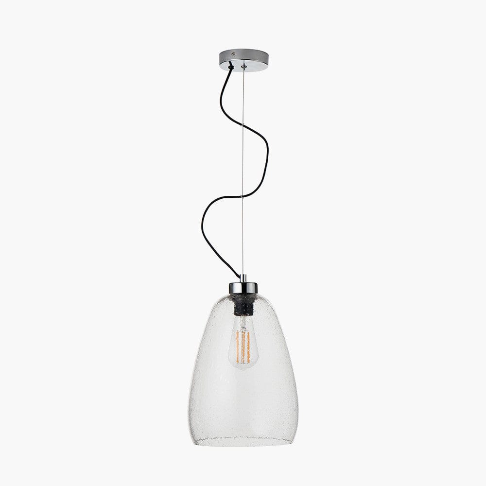 Beja Organic Shape Tall Clear Bubble Glass Pendant.