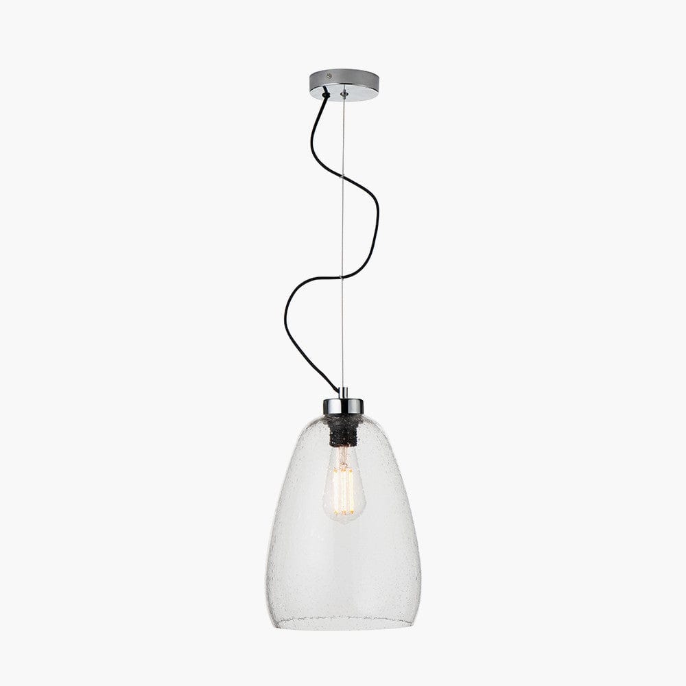 Beja Organic Shape Tall Clear Bubble Glass Pendant.