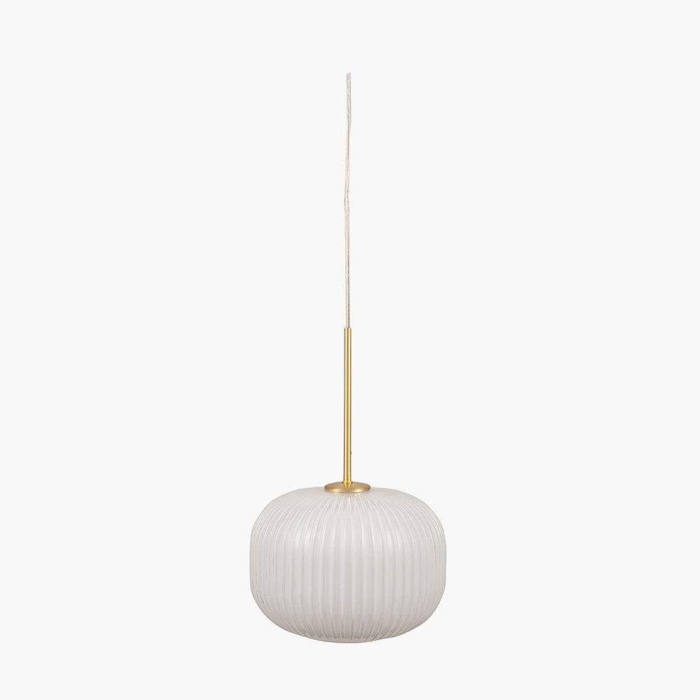 Bella White Glass and Gold Metal Ribbed Squoval Pendant.