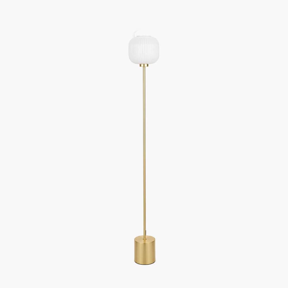 Bella White Ribbed Glass & Gold Metal Squoval Floor Lamp.