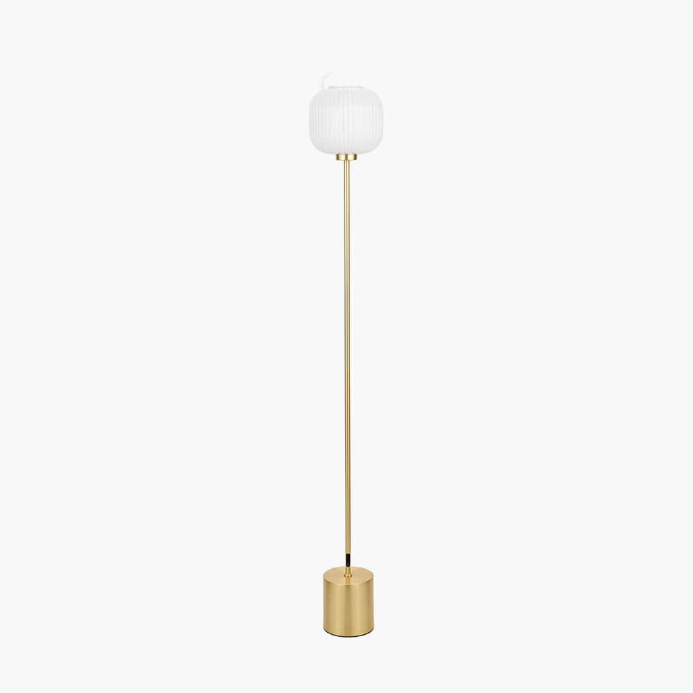 Bella White Ribbed Glass & Gold Metal Squoval Floor Lamp.