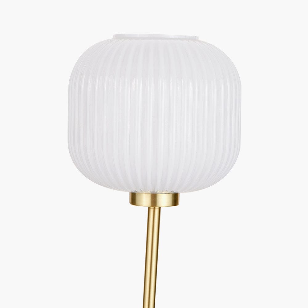 Bella White Ribbed Glass & Gold Metal Squoval Floor Lamp.
