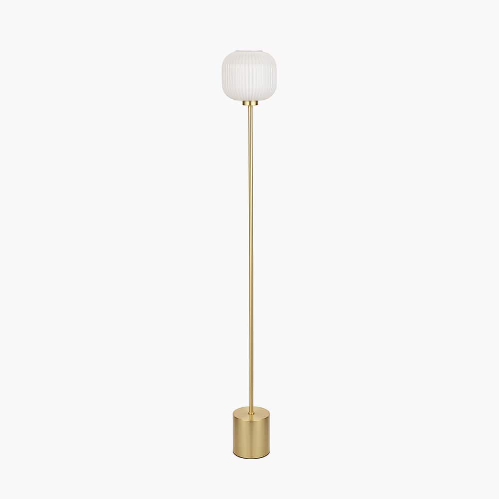 Bella White Ribbed Glass & Gold Metal Squoval Floor Lamp.