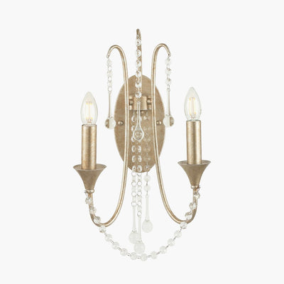 Pacific Lifestyle Lighting Belle Antique Silver Leaf Metal & Beaded 2 Light Wall Light House of Isabella UK