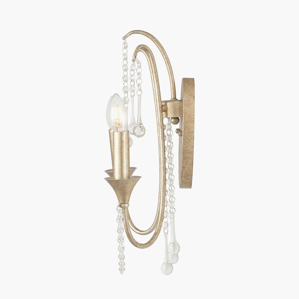 Belle Antique Silver Leaf Metal & Beaded 2 Light Wall Light.