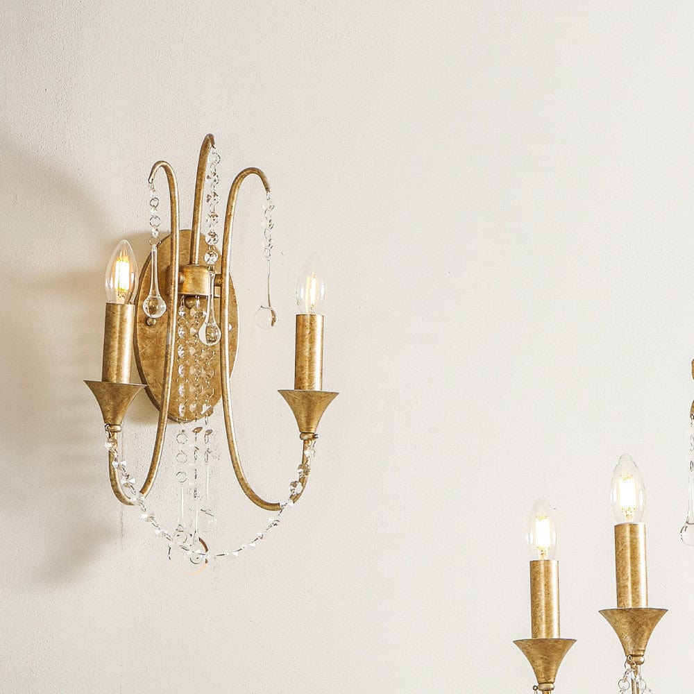 Belle Antique Silver Leaf Metal & Beaded 2 Light Wall Light.