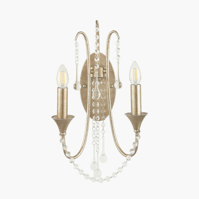 Pacific Lifestyle Lighting Belle Antique Silver Leaf Metal & Beaded 2 Light Wall Light House of Isabella UK