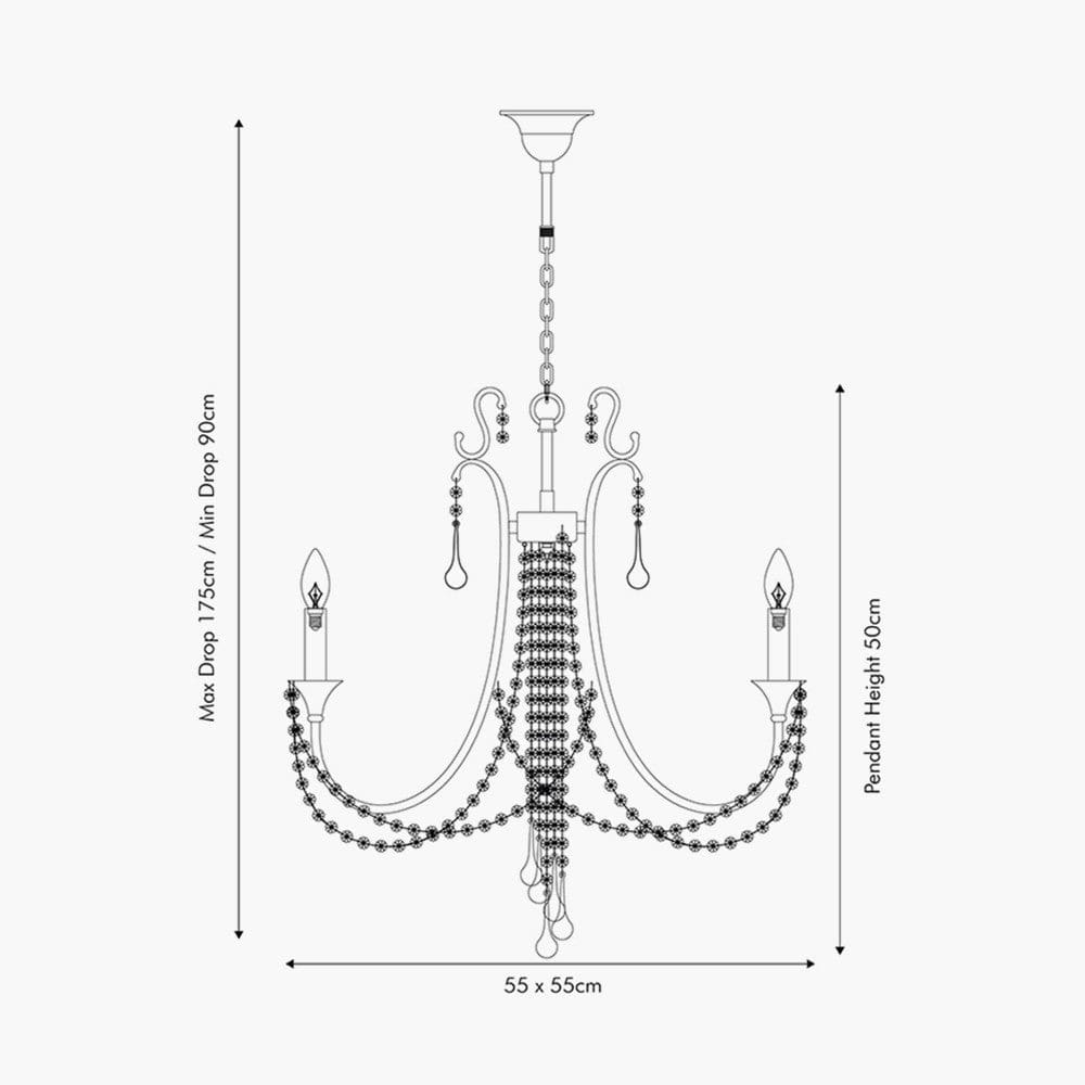 Belle Antique Silver Leaf Metal & Beaded 5 Light Chandelier Pendant.