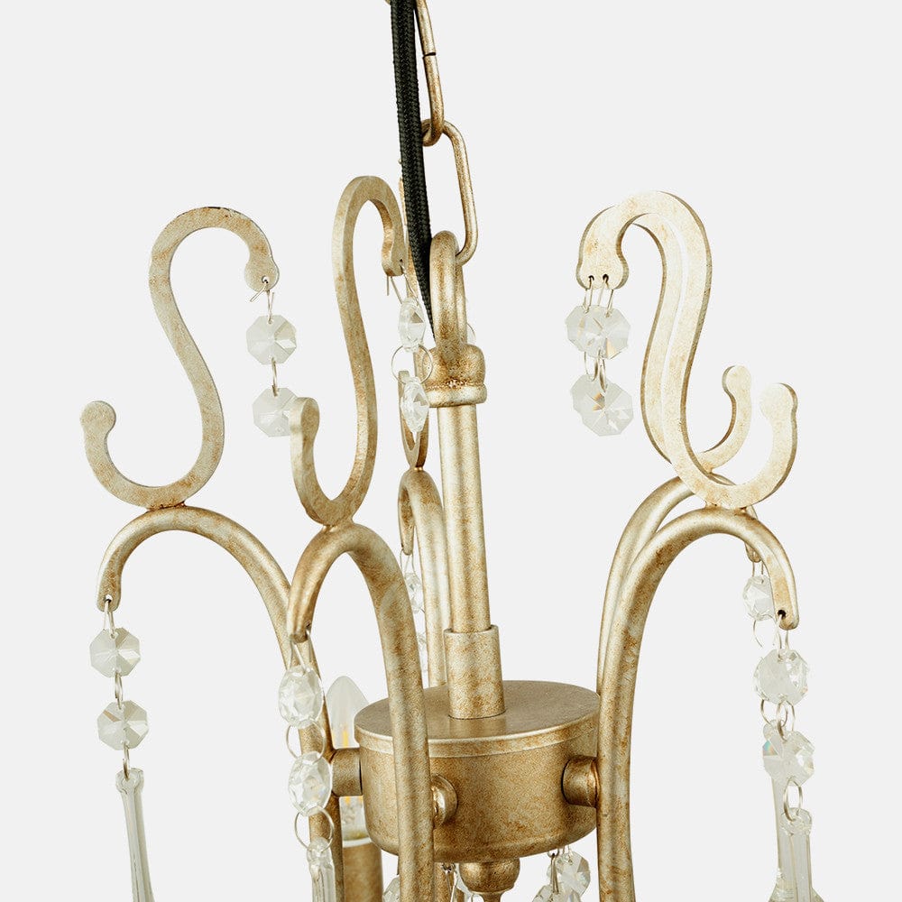 Belle Antique Silver Leaf Metal & Beaded 5 Light Chandelier Pendant.