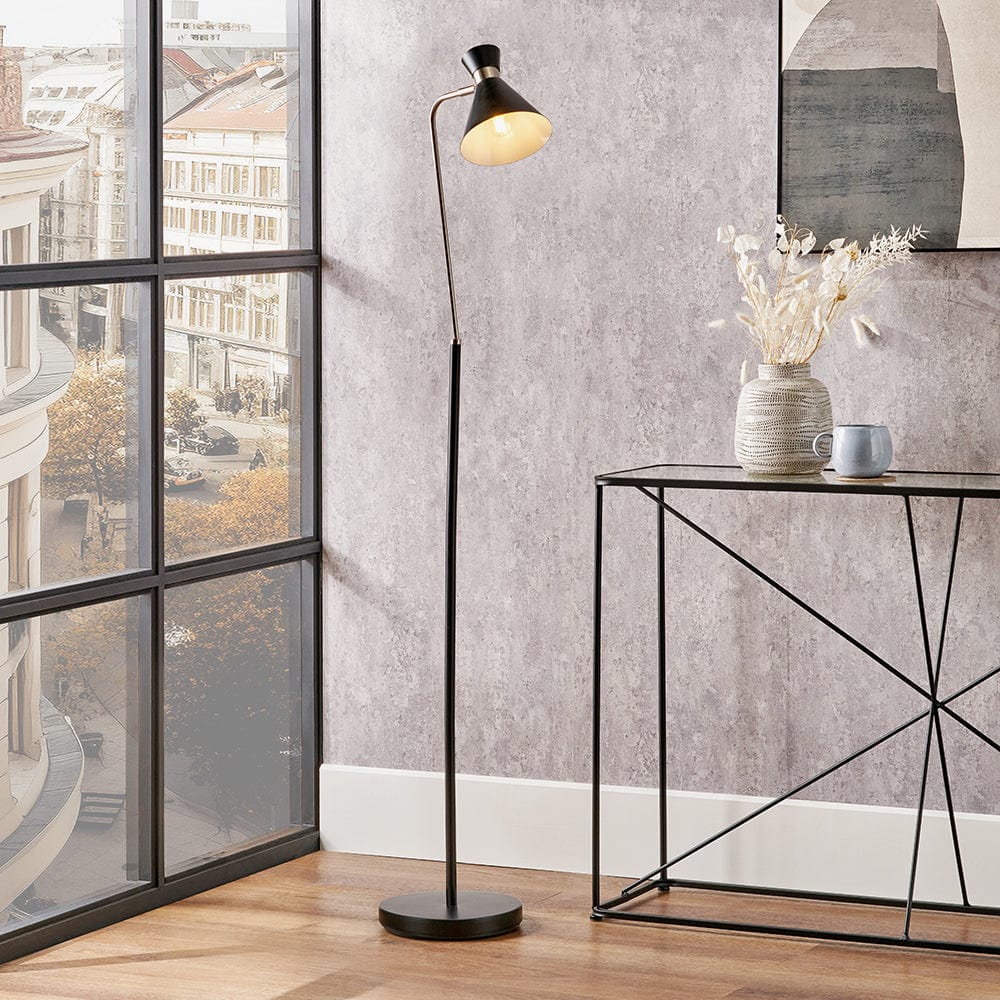 Benedict Black and Brushed Silver Metal Floor Lamp.