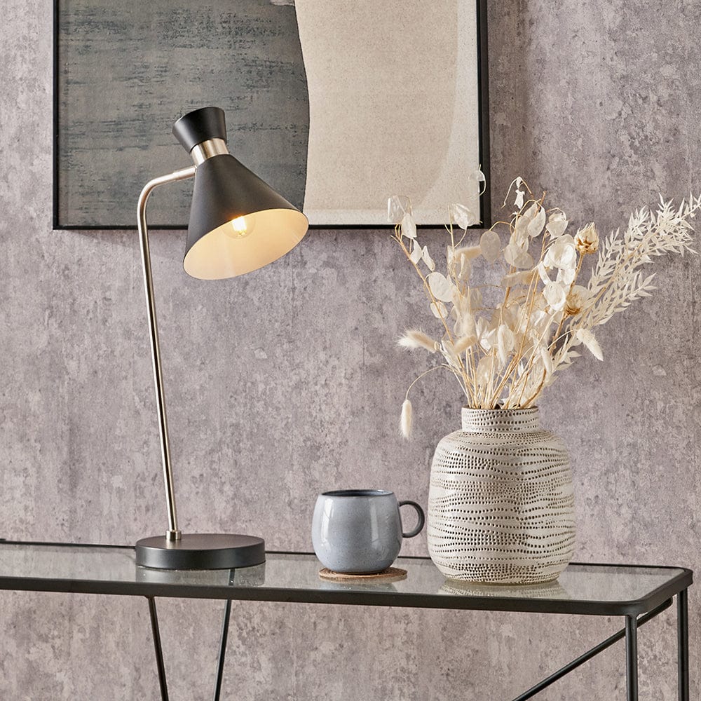 Benedict Black and Brushed Silver Metal Table Lamp.