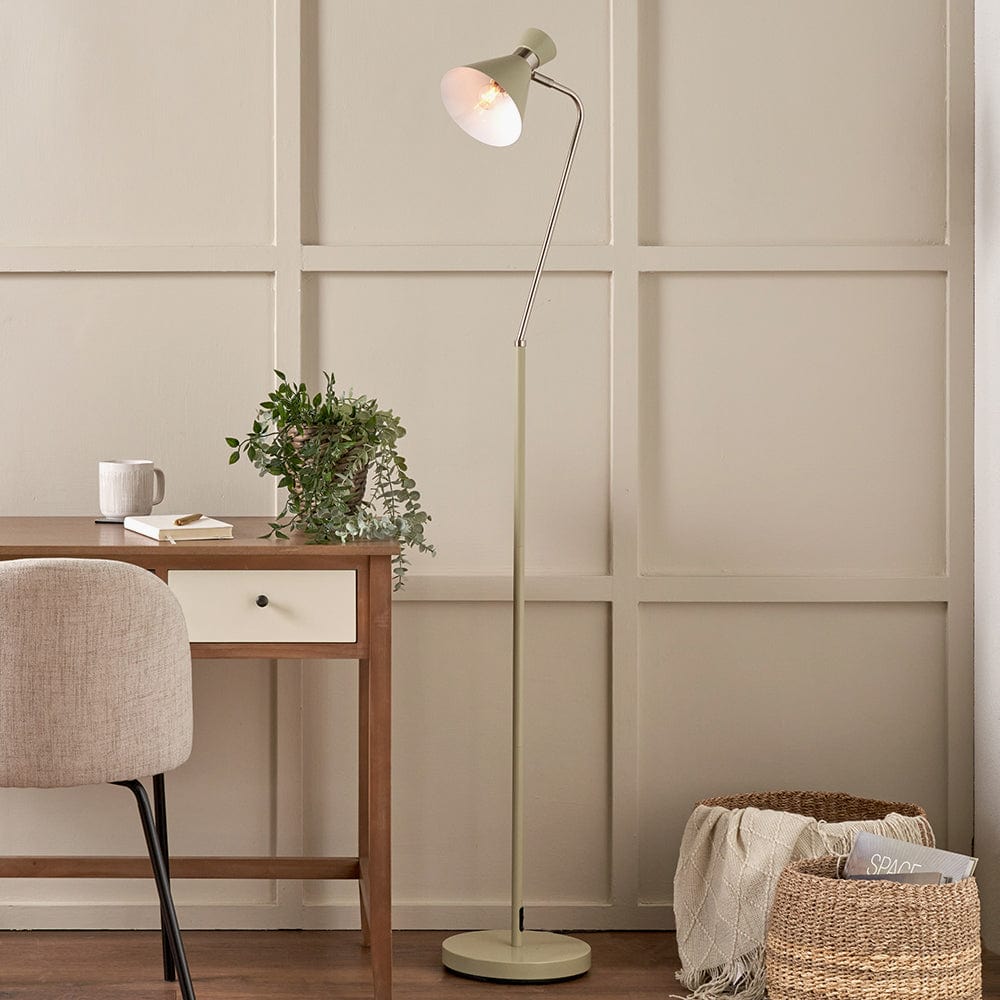 Benedict Sage and Brushed Silver Metal Floor Lamp.
