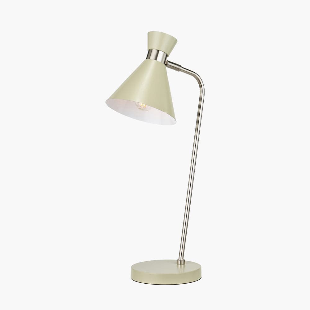 Benedict Sage and Brushed Silver Metal Table Lamp.