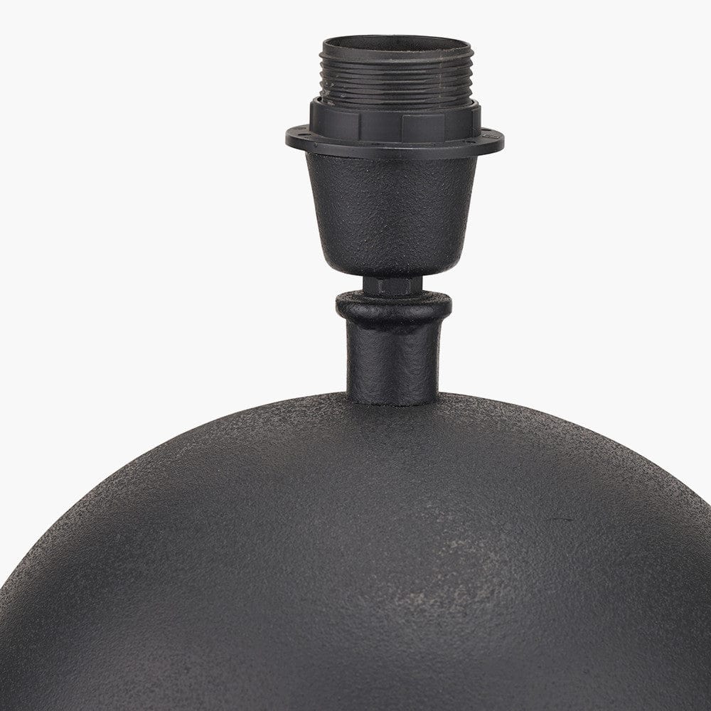 Benio Matt Black Metal Spherical Table Lamp Base with Henry 35cm White Handloom Cylinder Lampshade.