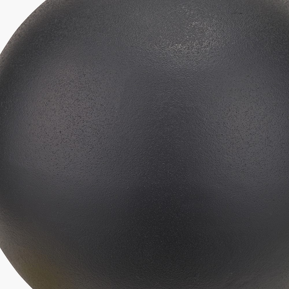 Benio Matt Black Metal Spherical Table Lamp Base with Henry 35cm White Handloom Cylinder Lampshade.