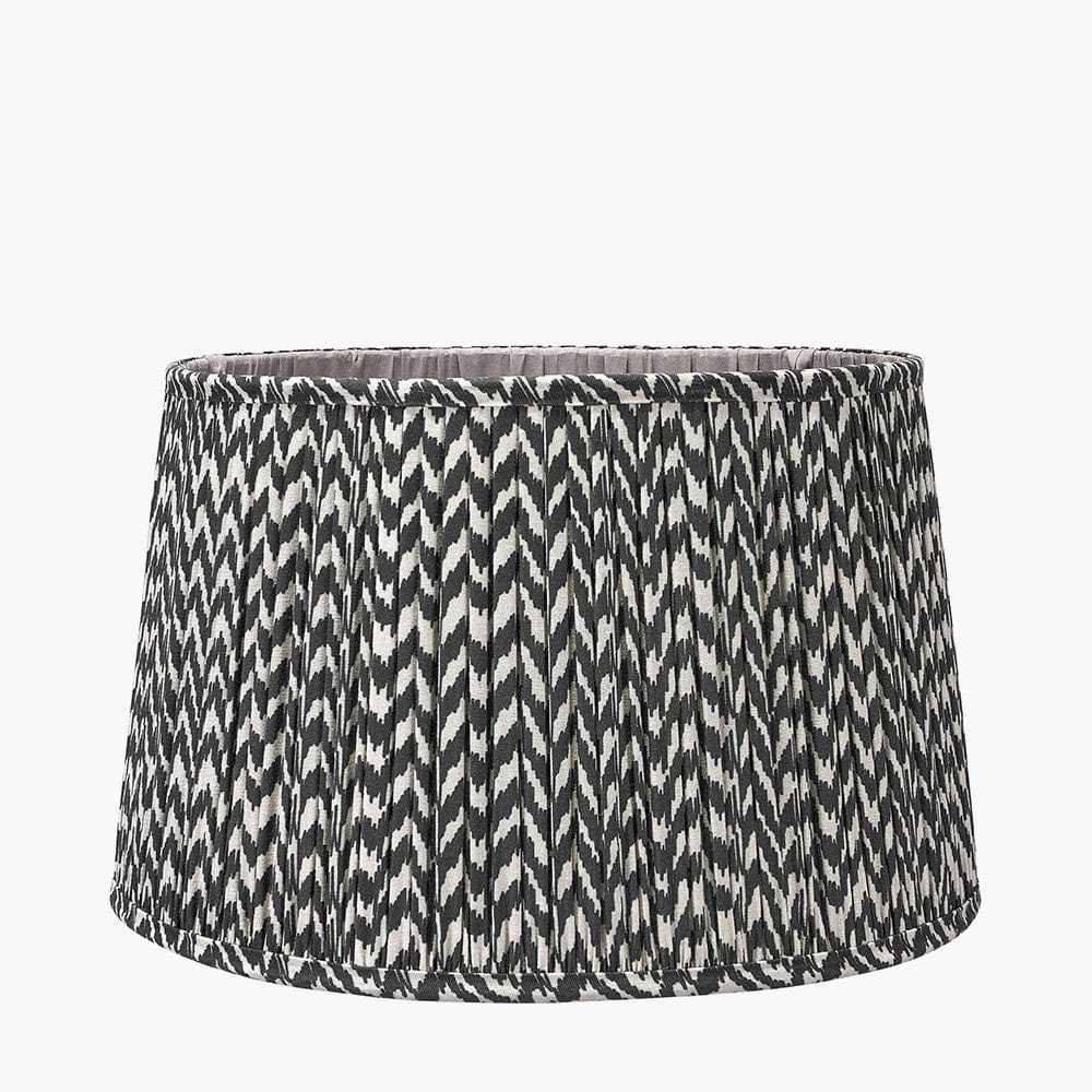 Benio Matt Black Metal Spherical Table Lamp Base with Vienna 35cm Black Chevron Mushroom Pleat Lampshade.