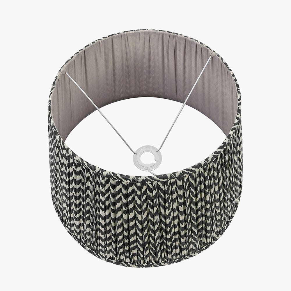 Benio Matt Black Metal Spherical Table Lamp Base with Vienna 35cm Black Chevron Mushroom Pleat Lampshade.